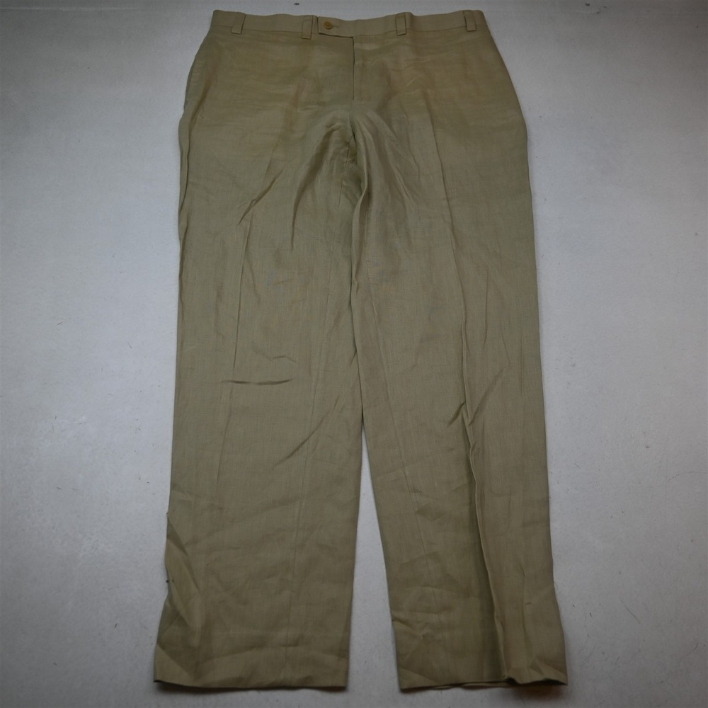 Calvin Klein 38x34 Khaki 100% Linen Full Cut Beach Wedding Dress Mens Pants